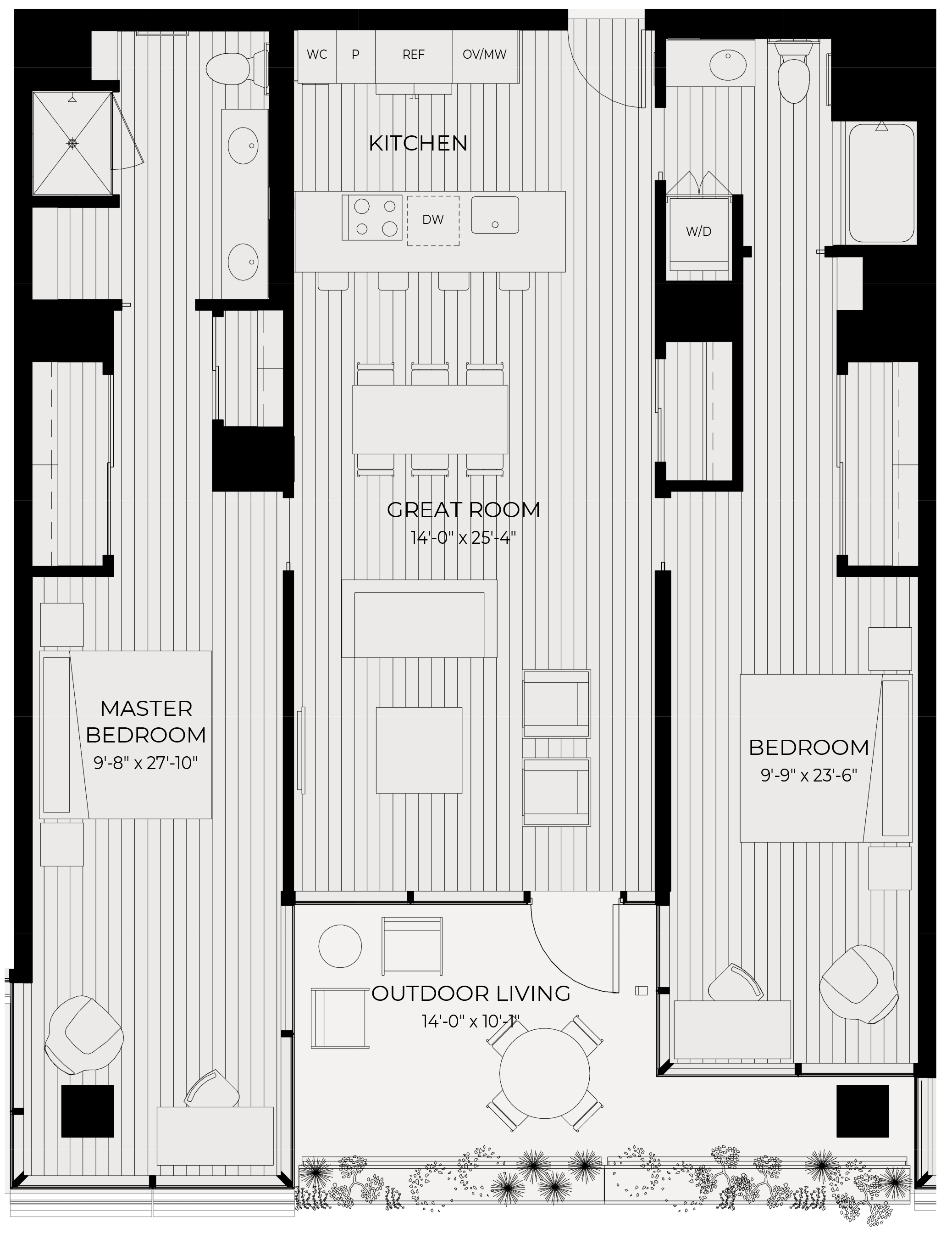 Floor plan for 2 beds, 2 baths, 1394 sqft